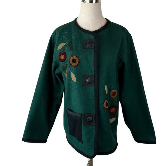 Cedar Canyon Fall Autumn Wool Blend Jacket Patchwork size Medium Green - Picture 1 of 6